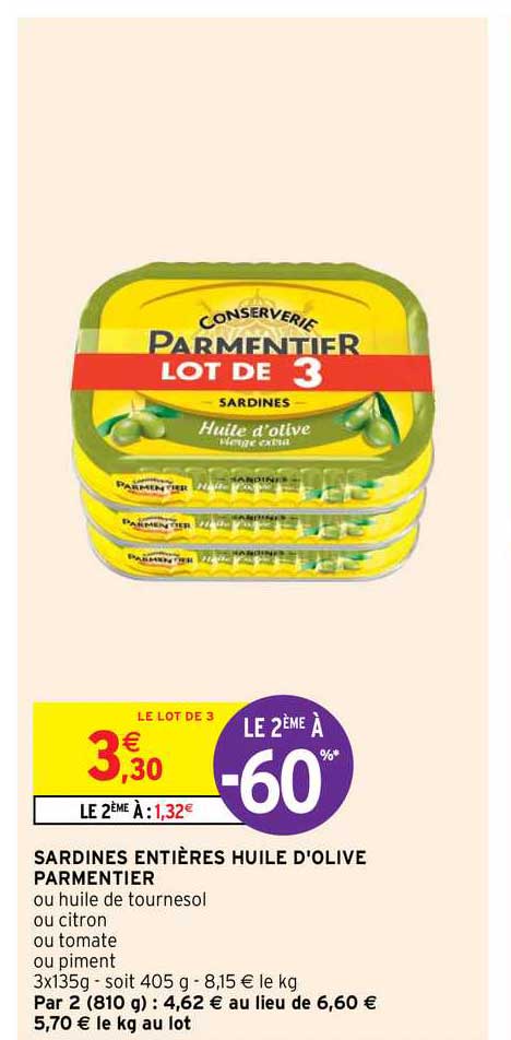 Sardines Entières Huile D'olive Parmentier