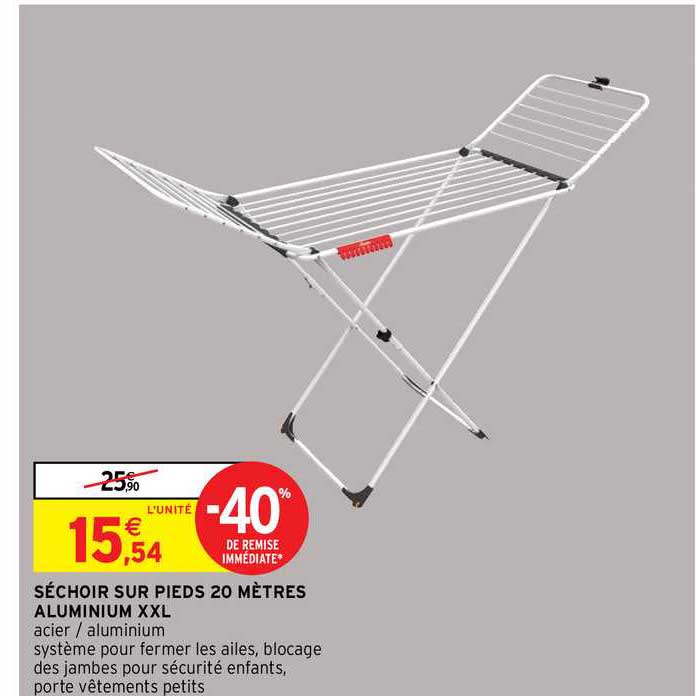 séchoir sur pieds 20 mètres aluminium xxl