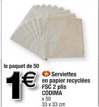 serviettes en papier recyclées fsc 2 plis codima