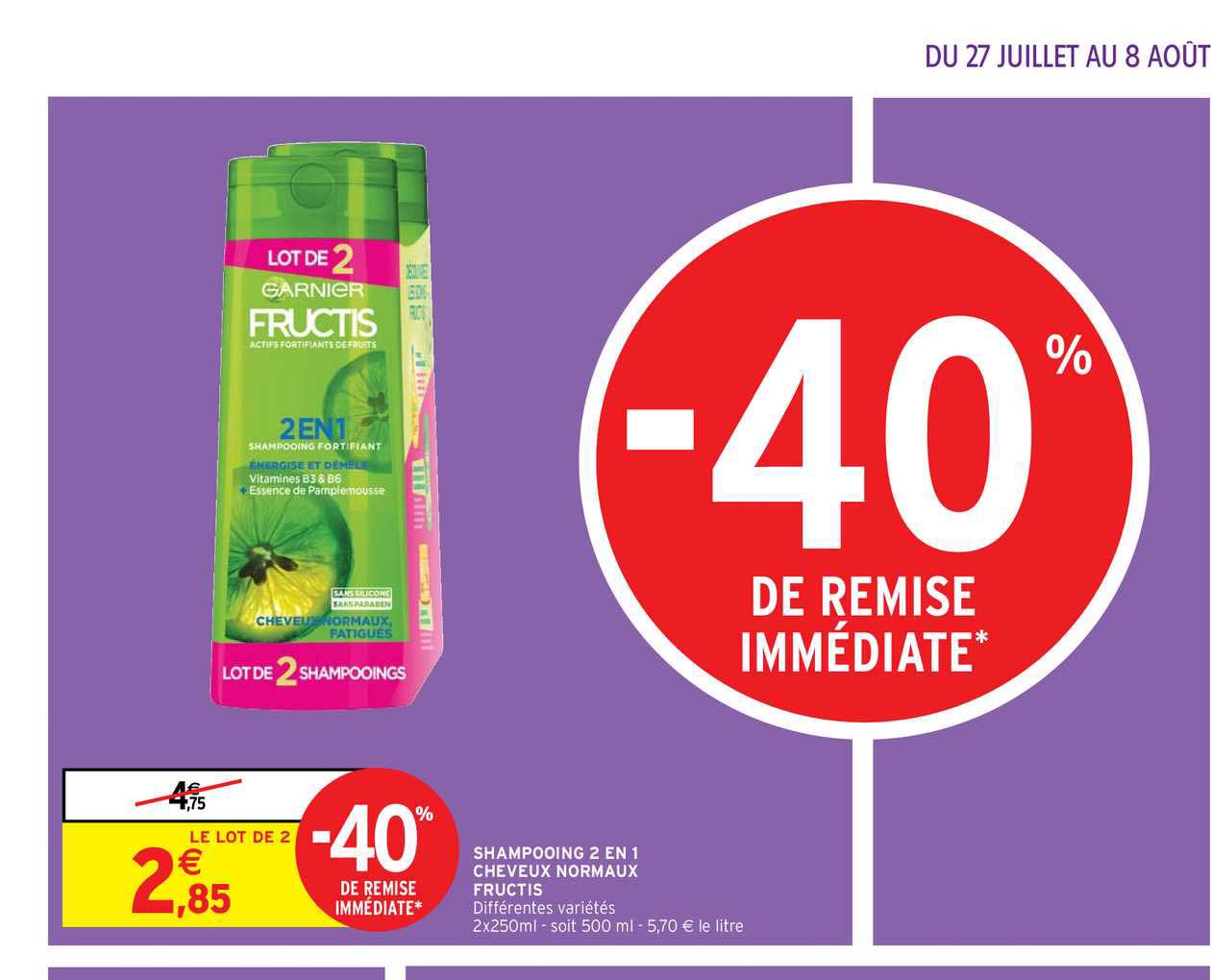 shampooing 2 en 1 cheveux normaux fructis