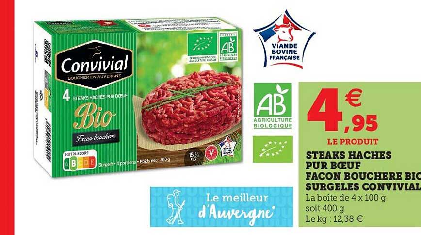 steaks hachés pur bœuf façon bouchère bio surgelés convivial
