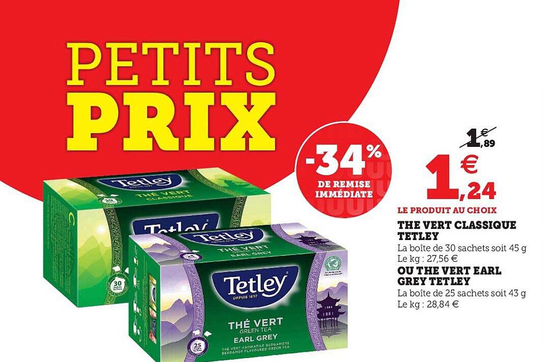thé vert classique tetley ou thé vert earl grey tetley
