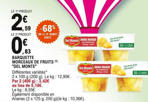 barquette morceaux de fruit "del monte"