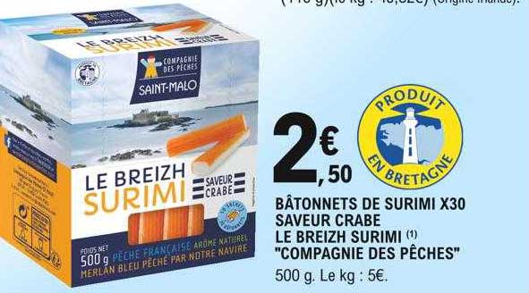 bâtonnets de surimi x30 saveur crabe le breizh surimi "compagnie des pêches"