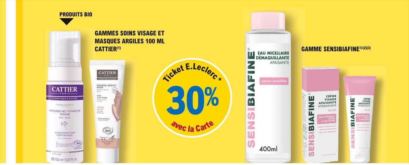 gammes soins visage et masques argiles 100 ml cattier, gamme sensibiafine