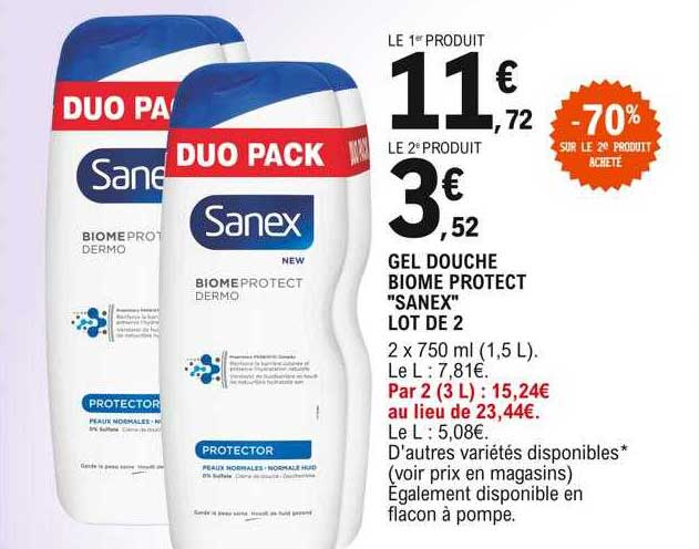 gel douche biome protect "sanex" lot de 2