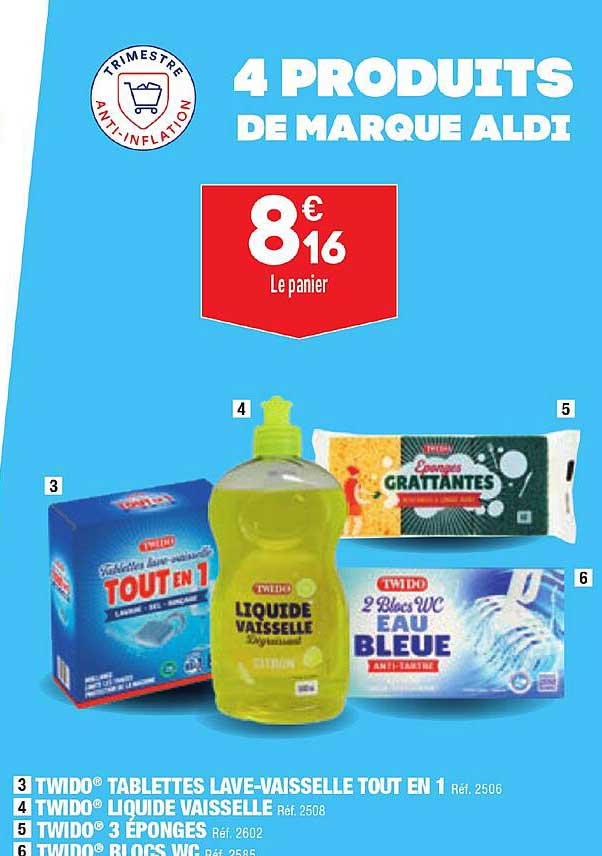 twido tablettes  lave-vaisselle tout en 1, twido liquide vaisselle, twido 3 éponges, twido blocs wc