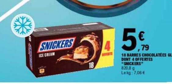 18 barres chocolatées dont 4 offertes "snickers"