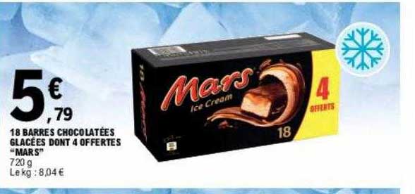 18 barres chocolatées glacées dont 4 offertes "mars"