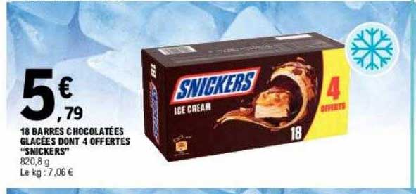 18 barres chocolatées glacées dont 4 offertes "snickers"