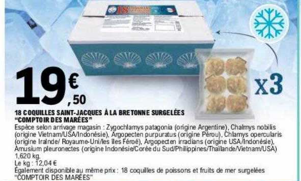 18 coquilles saint-jacques à la bretonne surgelées "comptoir des marées"