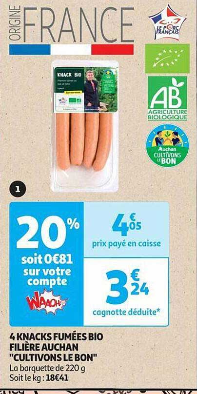 4 knacks fumées bio filière auchan "cultivons le bon"