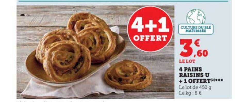 4 Pains Raisins U + 1 Offert