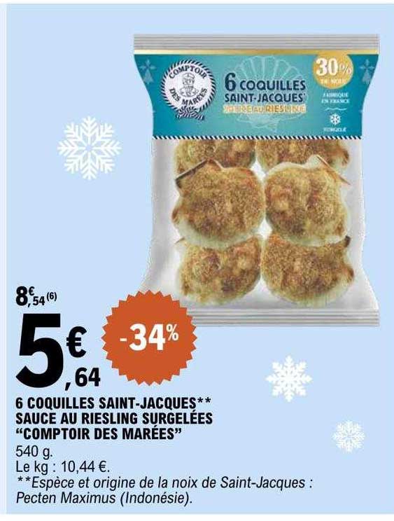 6 Coquilles Saint-jacques Sauce Au Riesling Surgelées "comptoir Des Marées"