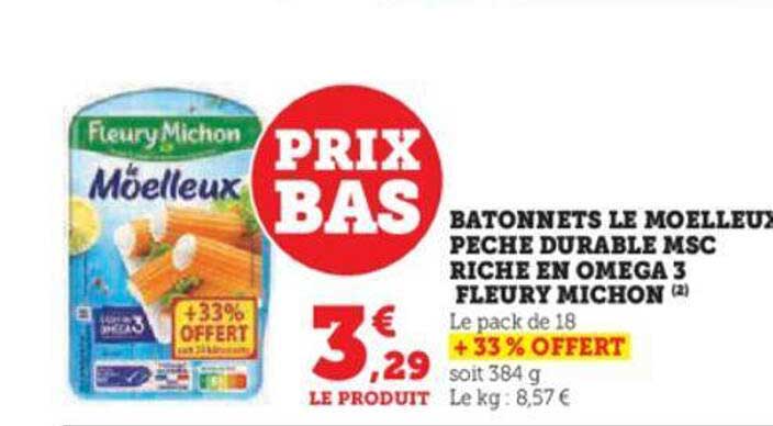 bâtonnets le moelleux pêche durable msc riche en oméga 3 fleury michon