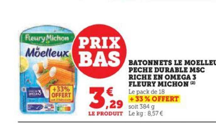bâtonnets le moelleux pêche durable msc riche en oméga 3 fleury michon