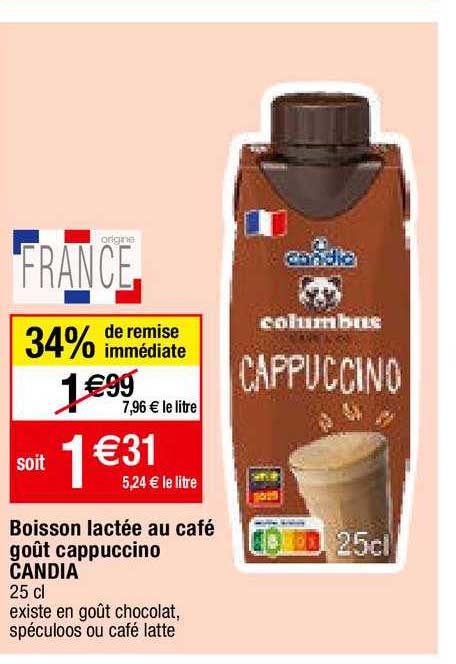 boisson lactée au café goût cappuccino candia