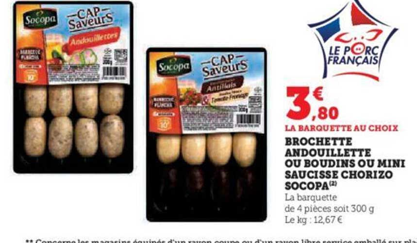 Brochette Andouillette Ou Boudins Ou Mini Saucisse Chorizo Socopa