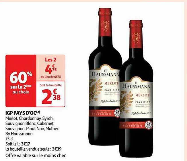 igp pays d'oc merlot, chardonnay, syrah, sauvignon blanc, cabernet sauvignon, pinot noir, malbec by haussmann