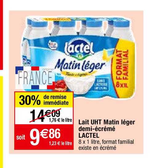lait uht matin léger demi-écrémé lactel