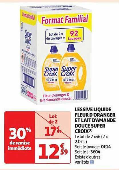 lessive liquide fleur d'oranger et lait d'amande douce super croix