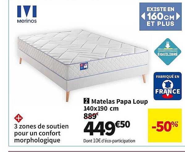 matelas papa loup 140 x 190 cm merinos