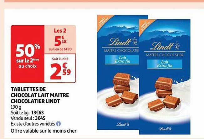 tablettes de chocolat lait maître chocolatier lindt