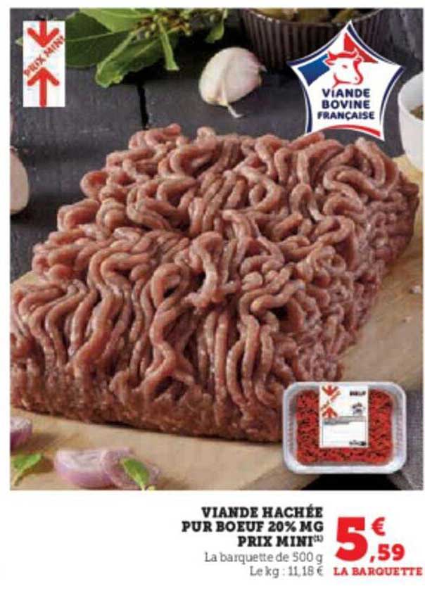 viande hachée pur bœuf 20% mg prix mini