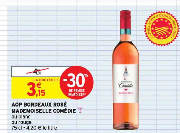 aop bordeaux rosé mademoiselle comédie  -30% de remise -immédiate