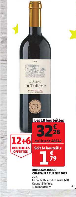 bordeaux rouge château la tuilerie 2019 12+6 bouteilles offertes