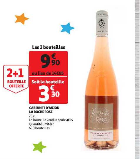 cabernet d'anjou la roche rose 2+1 bouteille offerte