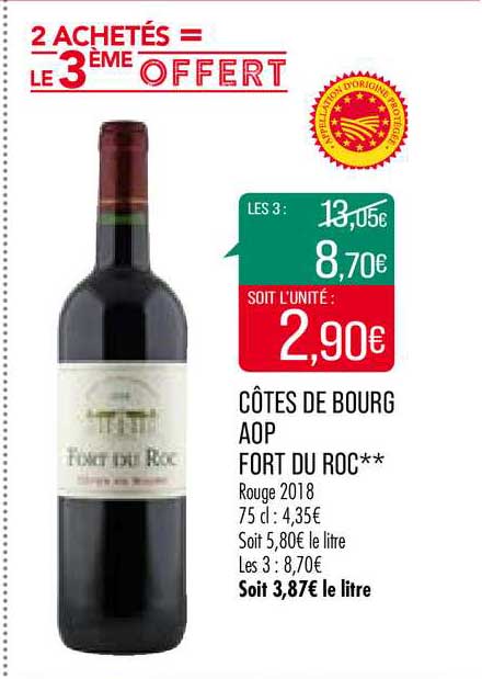 côtes de bourg aop fort du roc 2 achetés = le 3e offert
