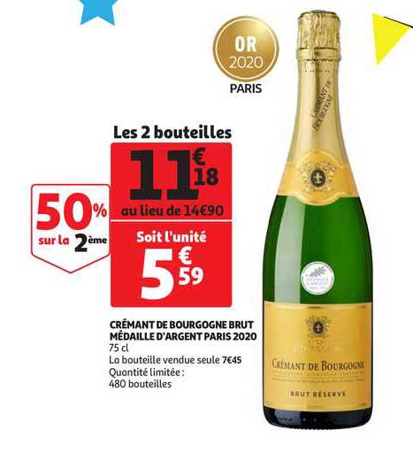 crémant de bourgogne brut médaille d'argent paris 2020 50% sur le 2ème