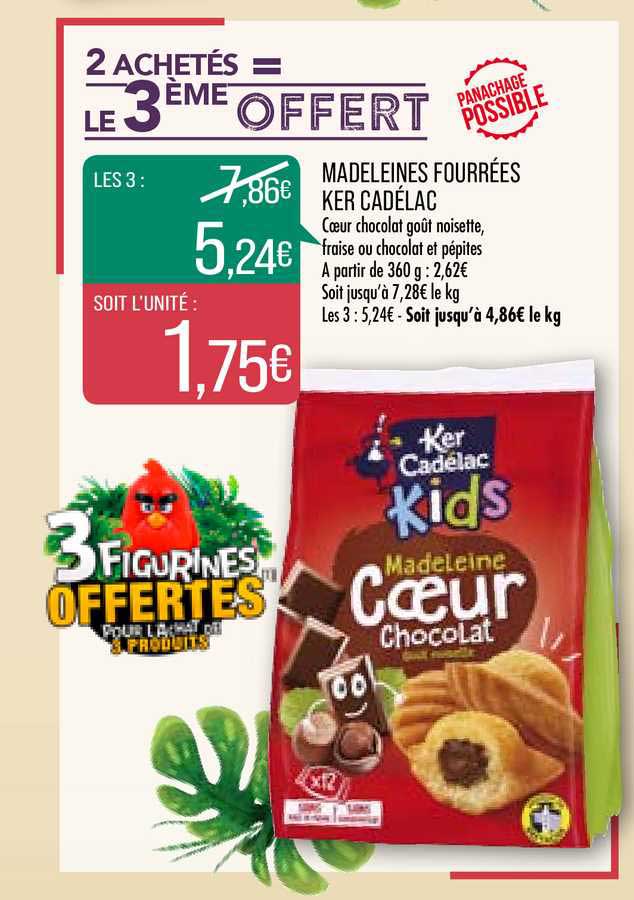 madeleines fourrées ker cadélac 2 achetés = le 3e offert