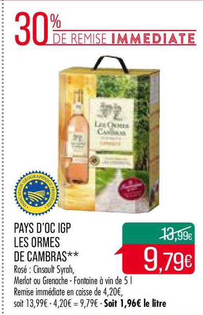 pays d oc igp les ormes de cambras 30% de remise immédiate