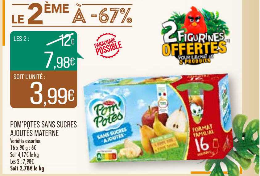 pom potes sans sucres ajoutés materne le 2e à -67%