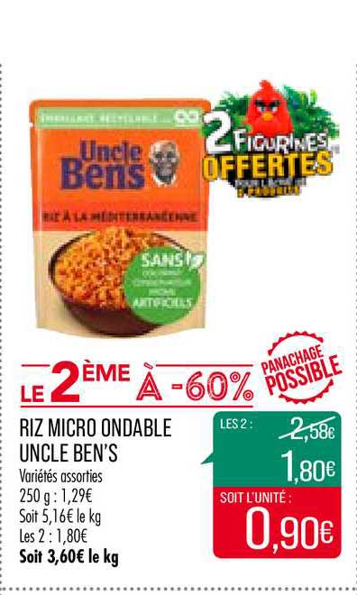 riz micro ondable uncle ben s  le 2e à -60%