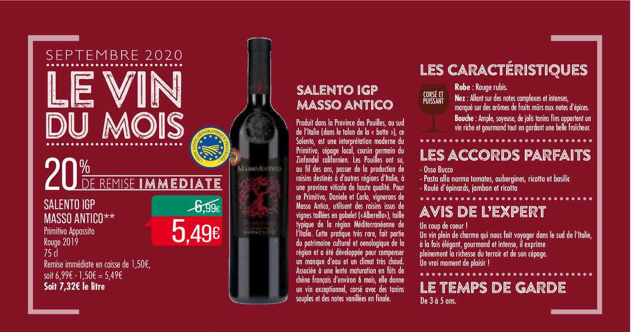 Salento Igp Masso Antico  20% De Remise Immédiate