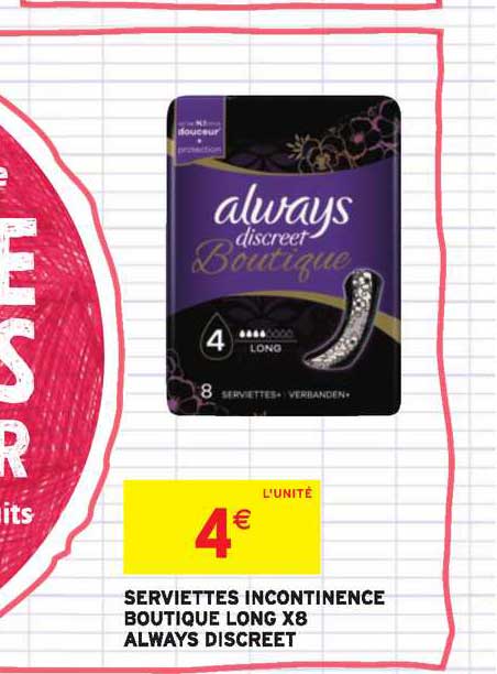 Serviettes Incontinence Boutique Long X8 Always Discreet