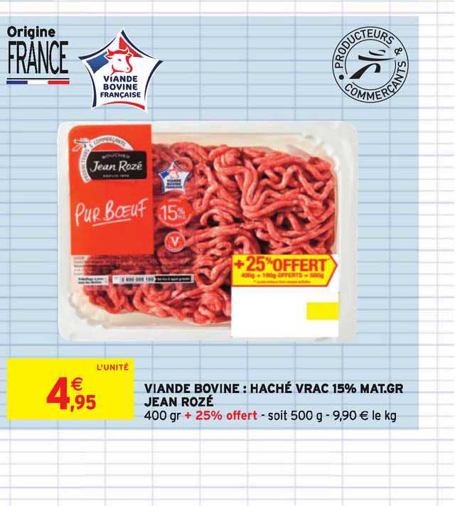 Viande Bovine Haché Vrac 15% Mg Jean Rozé