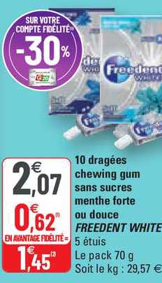 10 Dragées Chewing Gum Sans Sucres Menthe Forte Ou Douce Freedent White