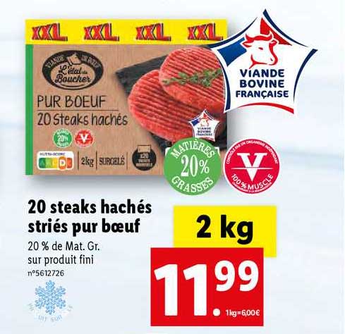 20 Steaks Hachés Striés Pur Bœuf