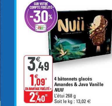 4 Bâtonnets Glacés Amandes & Java Vanille Nuii