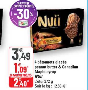 4 bâtonnets glacés peanut butter & canadian maple syrup nuii