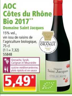 aoc côtes du rhône bio 2017 domaine saint jacques