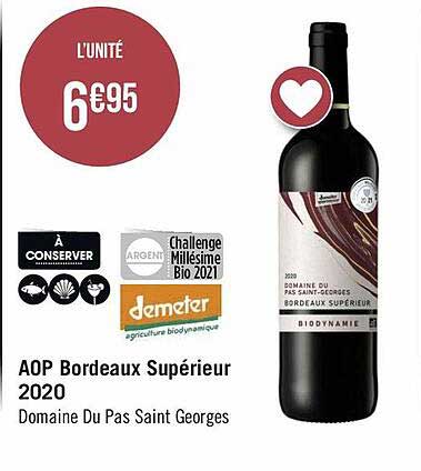 aop bordeaux supérieur 2020 domaine du pas saint georges