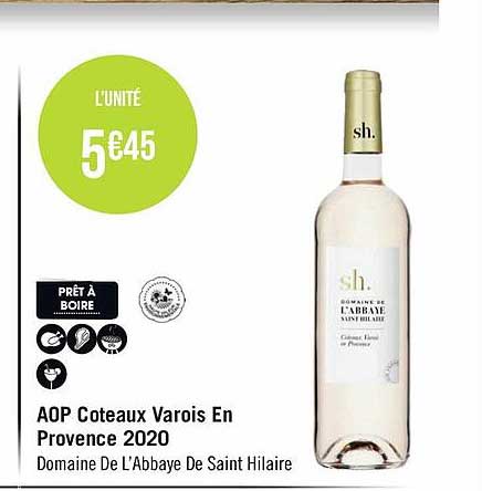 aop coteaux varois en provence 2020 domaine de l'abbaye de saint hilaire