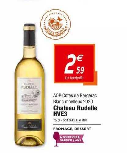 aop côtes de bergerac blanc moelleux 2020 château rudelle hve3