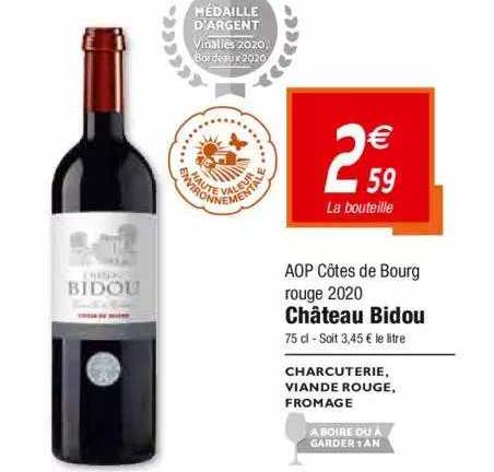 aop côtes de bourg rouge 2020 château bidou
