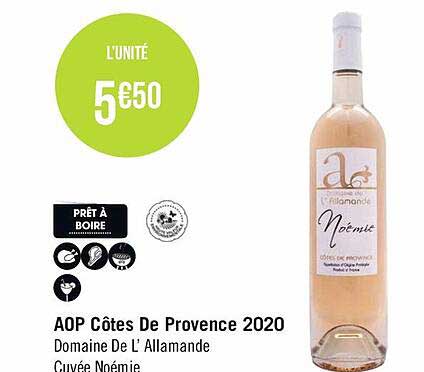 aop côtes de provence 2020 domaine de l'allamande cuvée noémie